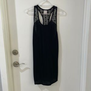 XHILARATION  black racerback dress with crochet back swim coverup small